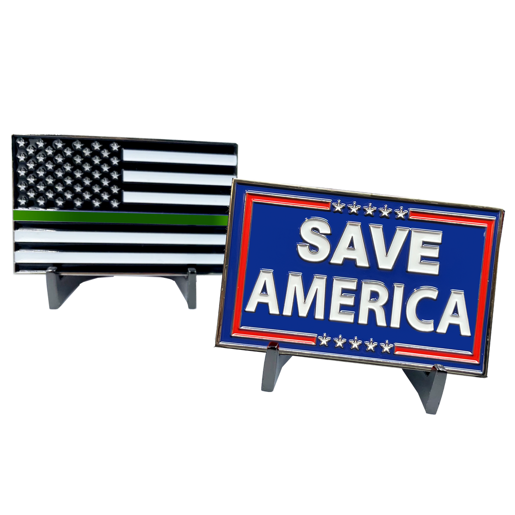 Save America Thin Green Line American Flag Challenge Coin Border Patrol Sheriff Police Trump MAGA DeSantis GL4-016