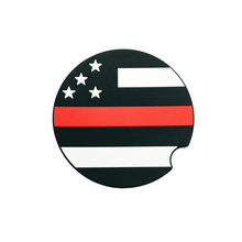 Load image into Gallery viewer, Set of 2 Thin Red Line Flag Silicone Car Coasters Firefighter EMT Paramedic Gift - www.ChallengeCoinCreations.com