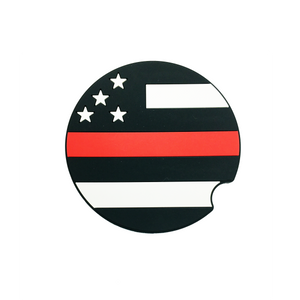 Set of 2 Thin Red Line Flag Silicone Car Coasters Firefighter EMT Paramedic Gift - www.ChallengeCoinCreations.com